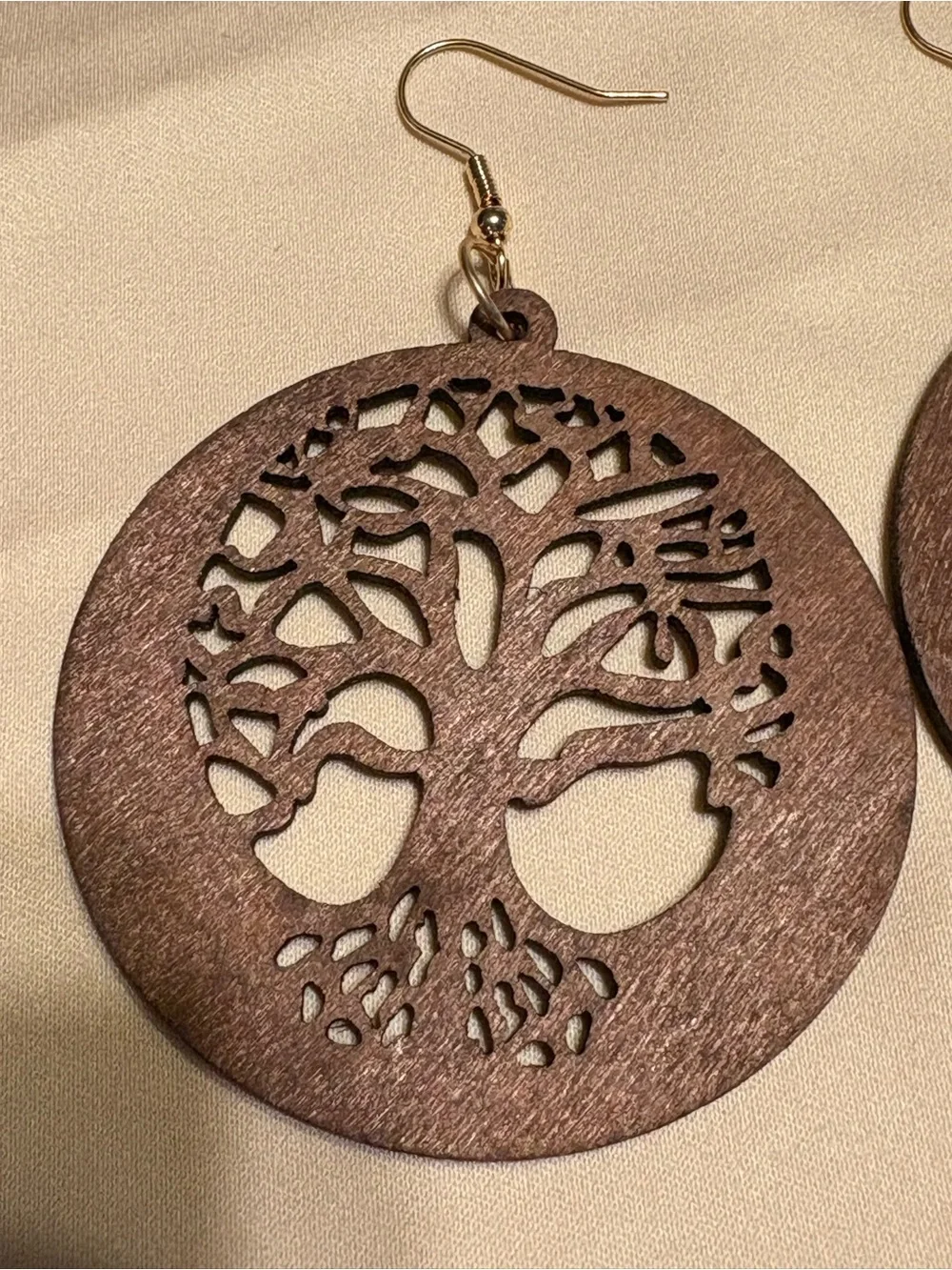 Boho Tree of Life Wooden Earrings Brown NWT